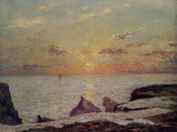 Maxime Maufra : On the Cliffs of Belle Isle on Mer, Sunset